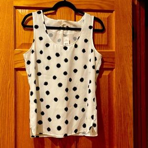 LOFT white/black polka dot women’s medium tank 100% polyester NWT